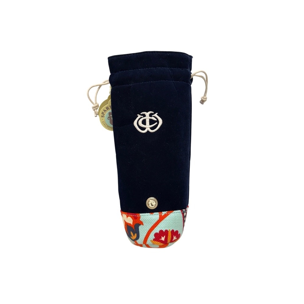 Spartina 449 Waving Girl Wine Bag Navy Velvet Floral Canvas Drawstring NWT